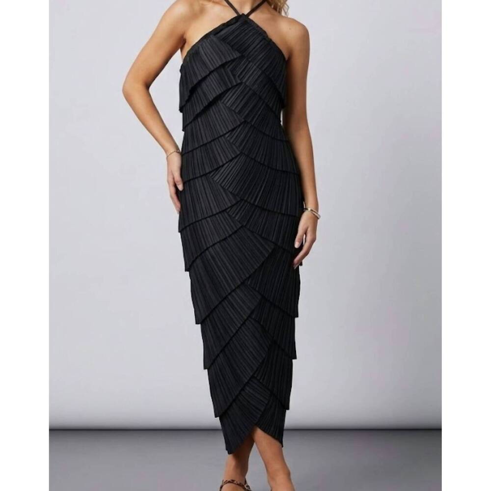 NEW STRUT & BOLT dance the night away tiered halter dress in black